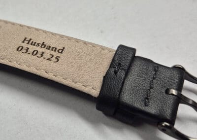 Engraved leather watch strap